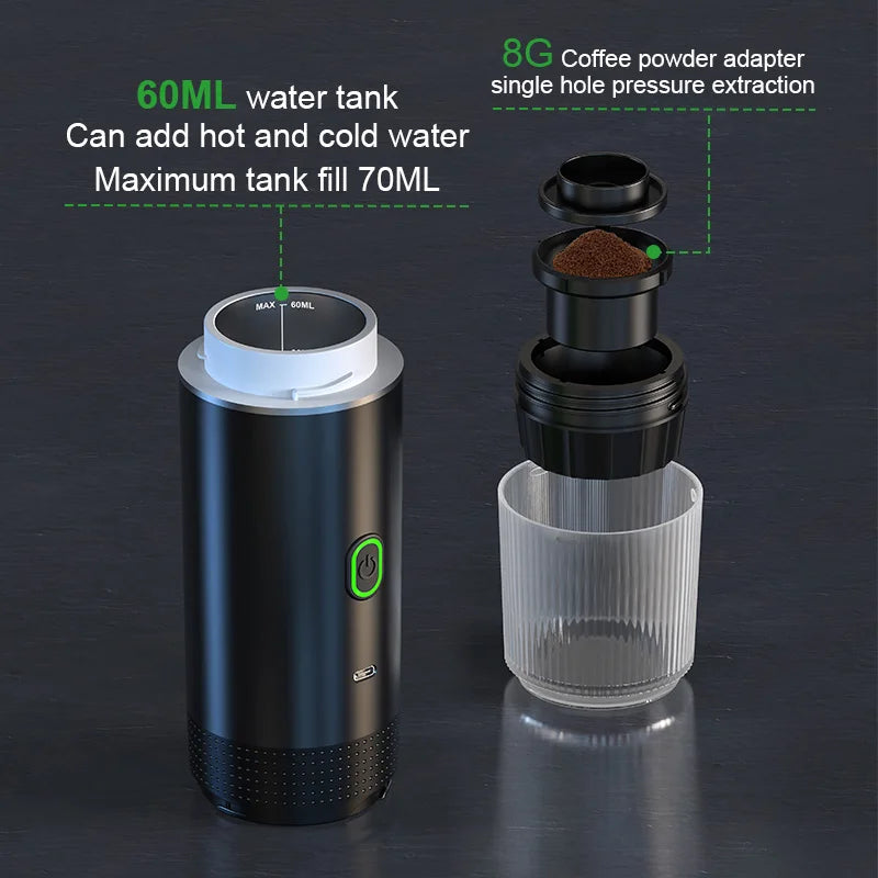 Wireless Electric Portable Hot/Cold Espresso Coffee Machine with Foldable Support Stand